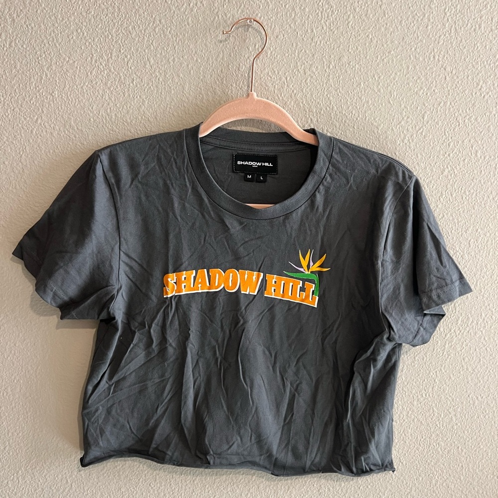 Shadow Hill Charcoal Cropped Tee with Vibrant Accents